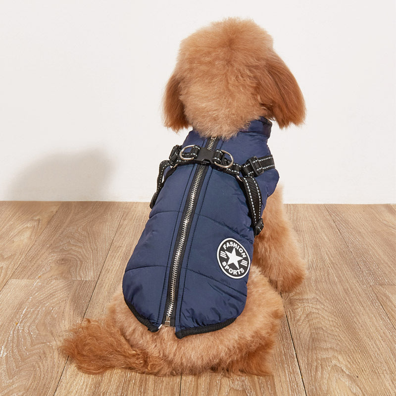 Pet Warm Dog Cotton-padded Clothes Fleece-lined Thickened Reflective Gallus - My Store