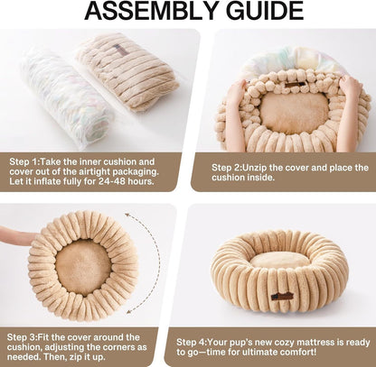 MEWOOFUN Donut Cat Bed - Washable Round Pet Bed For Indoor Cats & Kittens, Fluffy Non-Slip Calming Bed For Small Dogs, Light Brown - My Store