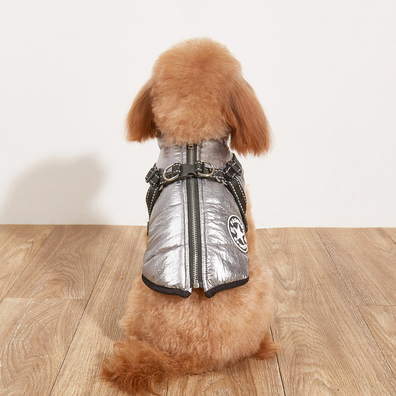 Pet Warm Dog Cotton-padded Clothes Fleece-lined Thickened Reflective Gallus - My Store