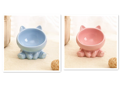 Ceramic Cat Bowl Cat Bowl Cat Food Bowl Neck Guard Oblique Mouth Dog Bowl Pet Bowl - My Store