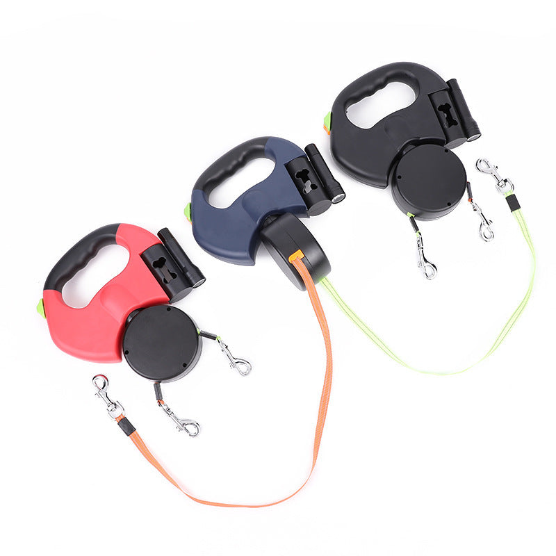 Retractable Dog Leash For Small Dogs Reflective Dual Pet Leash Lead 360 Swivel No Double Dog Walking Leash With Lights Pet Products - My Store