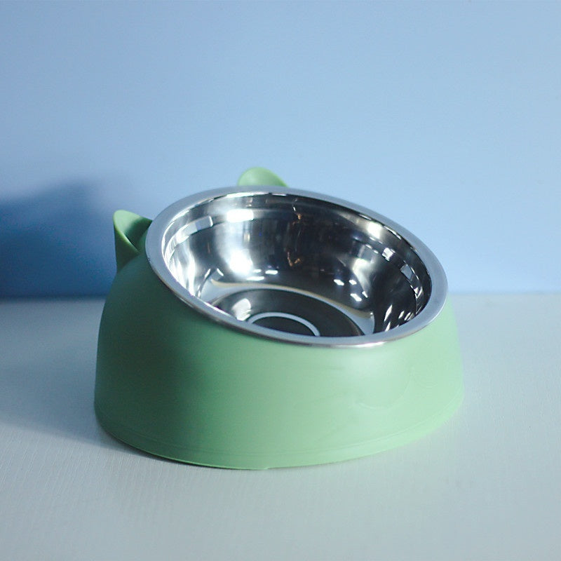 Stainless Steel Dog Bowl Double Bowl Cervical Protection Oblique Mouth Hot Pet Food Basin Supplies - My Store