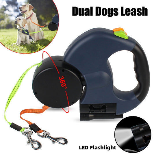 Retractable Dog Leash For Small Dogs Reflective Dual Pet Leash Lead 360 Swivel No Double Dog Walking Leash With Lights Pet Products - My Store