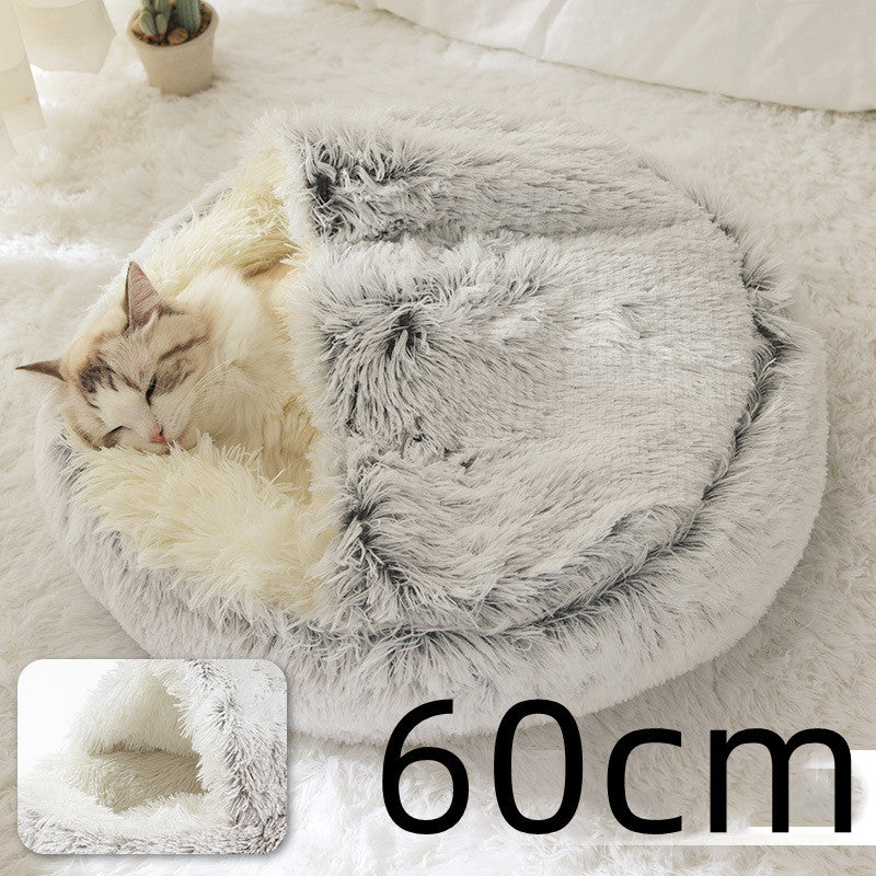 2 In 1 Dog And Cat Bed Pet Winter Bed Round Plush Warm Bed House Soft Long Plush Pets Bed Pet Products - My Store