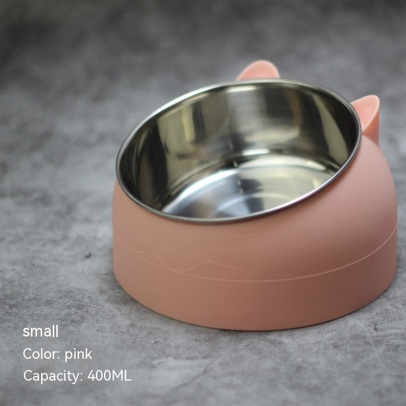 Stainless Steel Dog Bowl Double Bowl Cervical Protection Oblique Mouth Hot Pet Food Basin Supplies - My Store