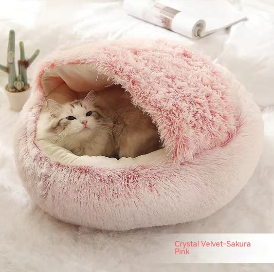 2 In 1 Dog And Cat Bed Pet Winter Bed Round Plush Warm Bed House Soft Long Plush Pets Bed Pet Products - My Store